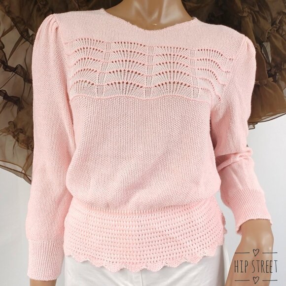LESLIE FAY Vintage LS Shell Weave Summer Sweater S - Picture 1 of 4